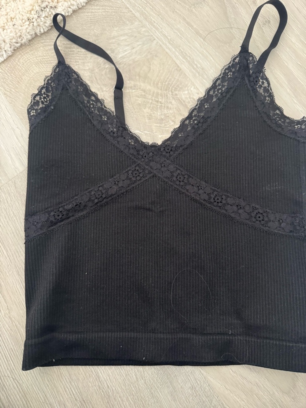 Black Lace Trim Ribbed Tank Top - Women